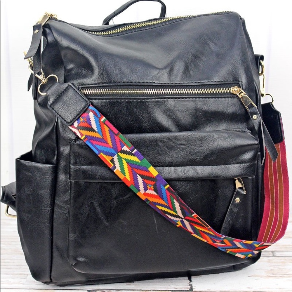 BLACK BACKPACK TOTE AZTEC STRAP